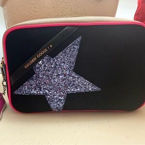 Golden Goose Black and Pink Cosmetic Bag with Glitter Star